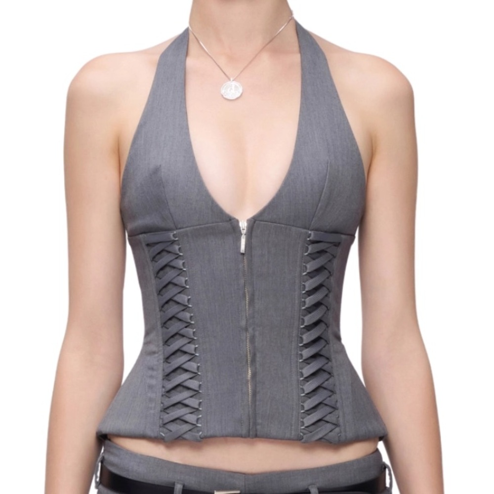 Fanci Club Grey Julia Halterneck Corset Top